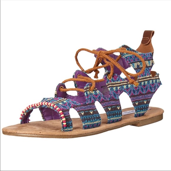 NIB Gladiator Lace Up Beaded Trim Boho Sandals - Picture 5 of 6